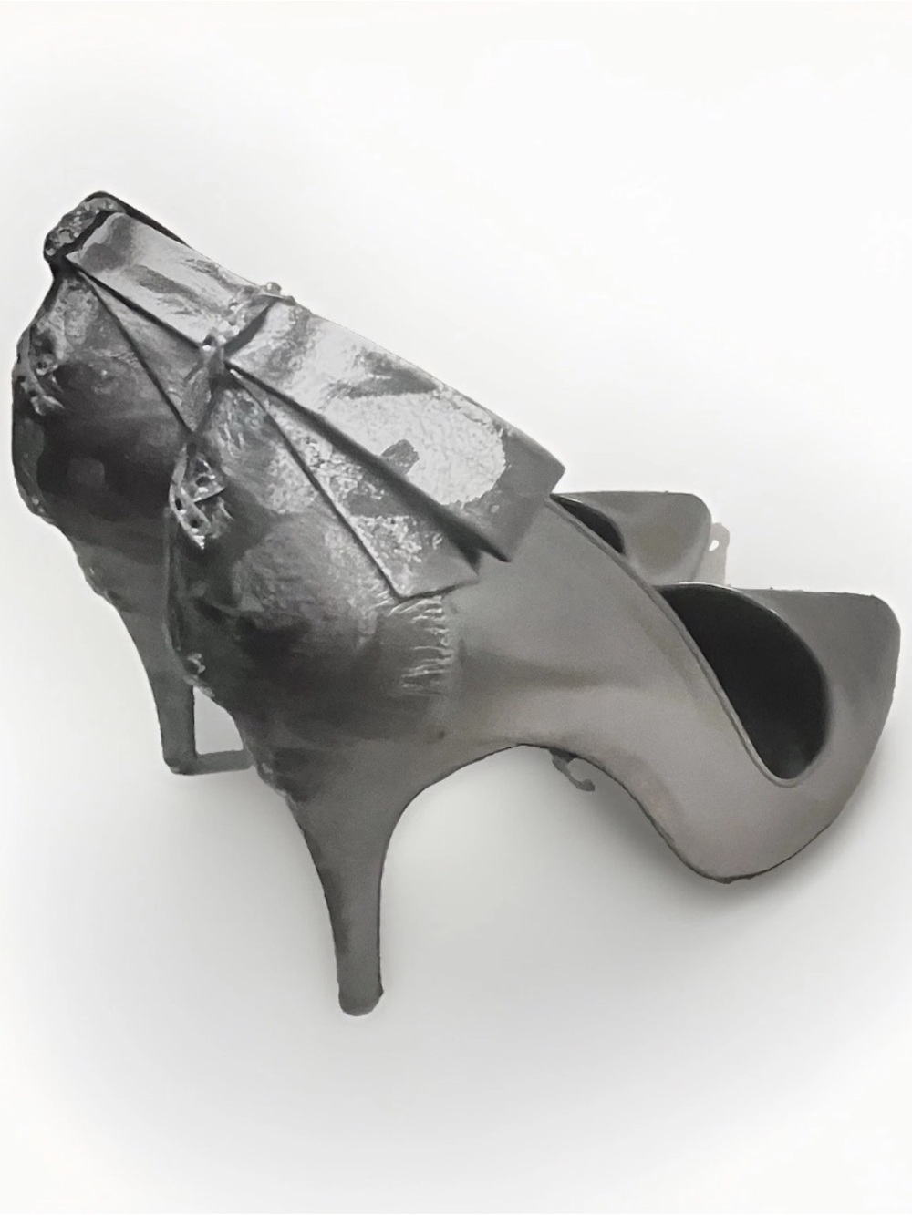 Stuart Weitzman Silver Metallic Leather VTG Lattice-Bow Crystal Stilettos, 8.5 N